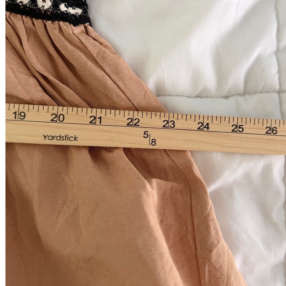 Zara Terracotta Tan Linen Blend Crochet Trim Midi Dress Long Sleeve Womens M - Picture 8 of 11